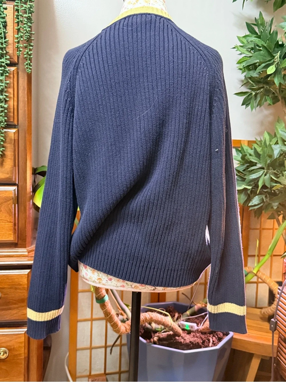 Vintage 90s J Crew Shaker Rib Knit Sweater - 100 Cotton - Men’s Large -blue& tan